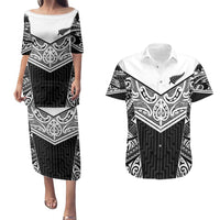 New Zealand Black Fern Custom Couples Matching Puletasi and Hawaiian Shirt Maori Tukutuku Black-white Motif LT9 White - Polynesian Pride