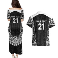 New Zealand Black Fern Custom Couples Matching Puletasi and Hawaiian Shirt Maori Tukutuku Black-white Motif LT9 - Polynesian Pride