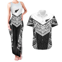 New Zealand Black Fern Custom Couples Matching Tank Maxi Dress and Hawaiian Shirt Maori Tukutuku Black-white Motif LT9 White - Polynesian Pride