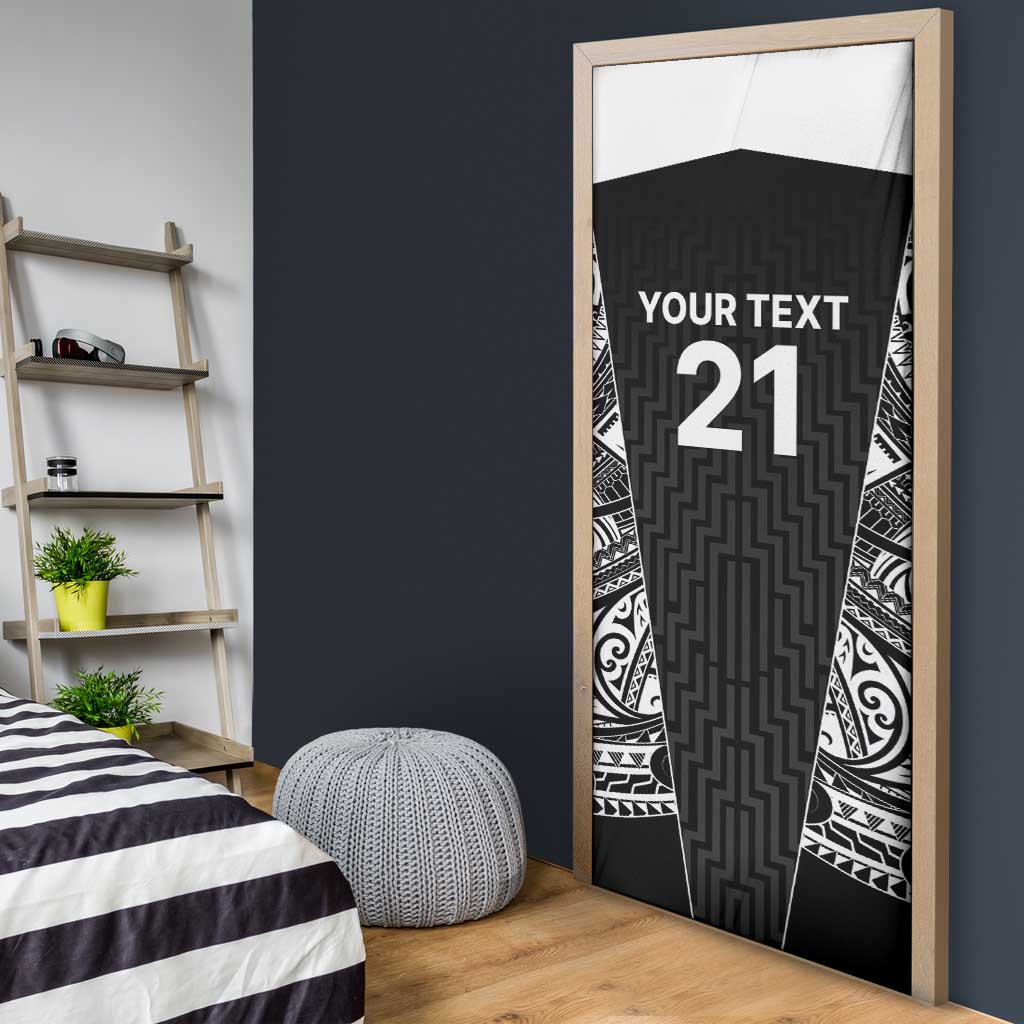 New Zealand Black Fern Custom Door Cover Maori Tukutuku Black-white Motif LT9 - Polynesian Pride