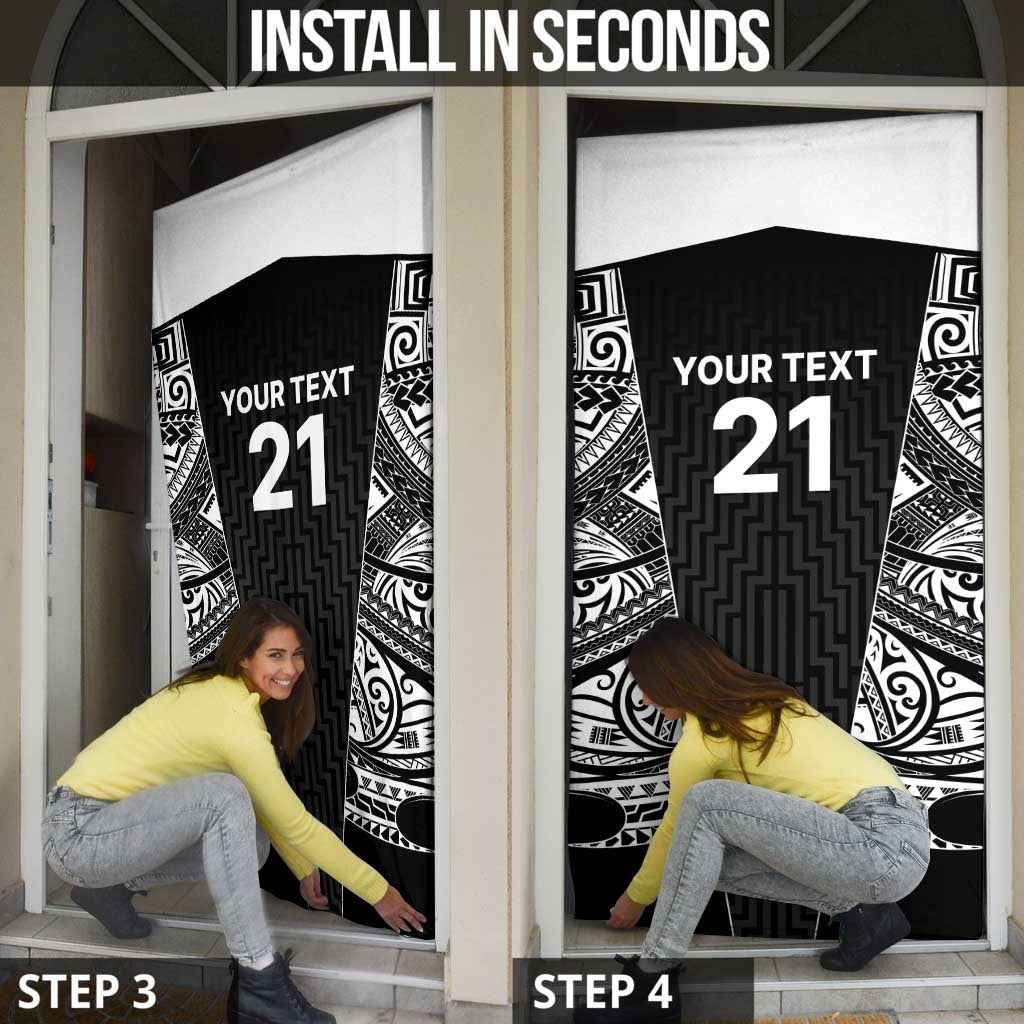 New Zealand Black Fern Custom Door Cover Maori Tukutuku Black-white Motif LT9 - Polynesian Pride