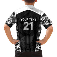 New Zealand Black Fern Custom Family Matching Long Sleeve Bodycon Dress and Hawaiian Shirt Maori Tukutuku Black-white Motif LT9 - Polynesian Pride