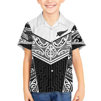 New Zealand Black Fern Custom Family Matching Long Sleeve Bodycon Dress and Hawaiian Shirt Maori Tukutuku Black-white Motif LT9 Son's Shirt White - Polynesian Pride