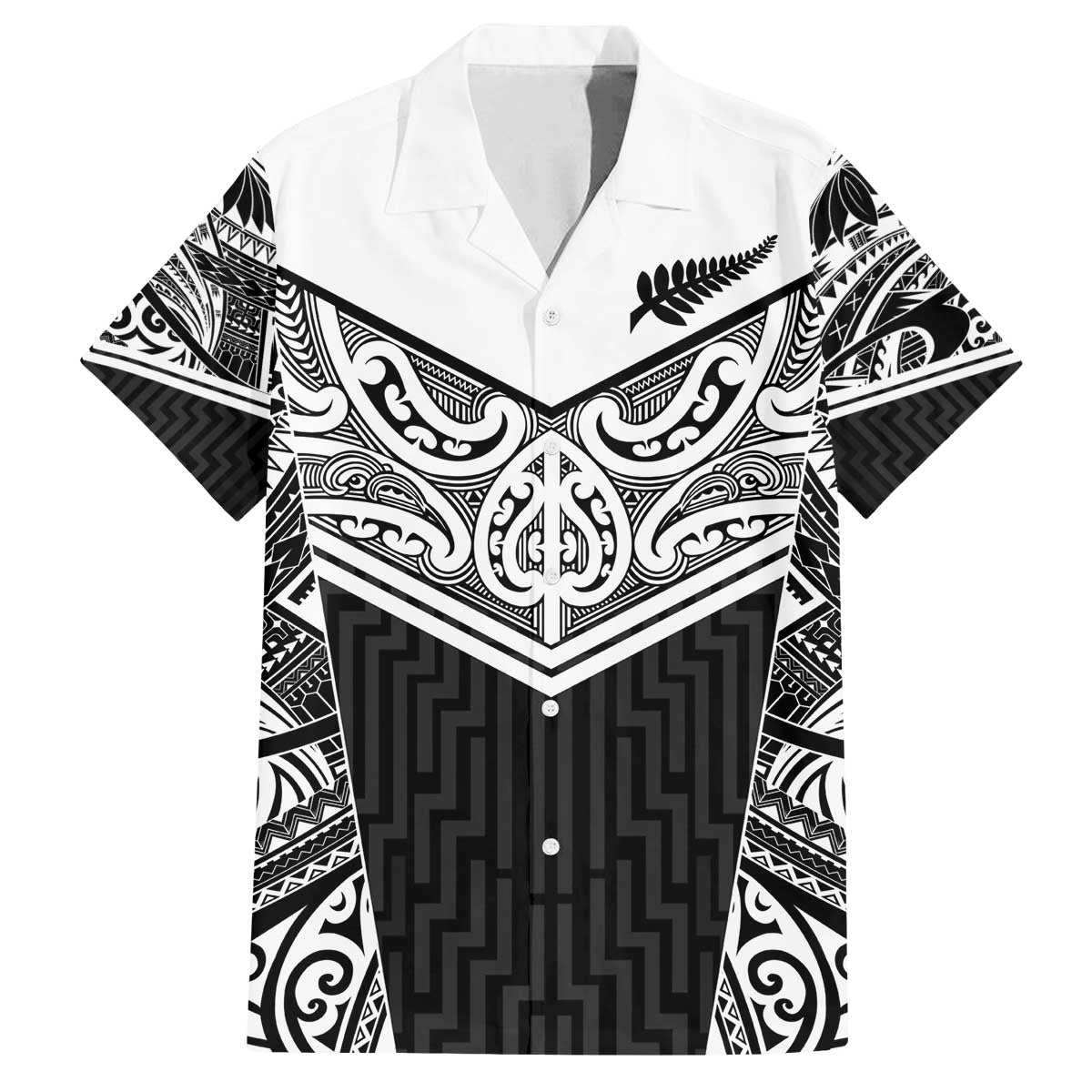 New Zealand Black Fern Custom Family Matching Off The Shoulder Long Sleeve Dress and Hawaiian Shirt Maori Tukutuku Black-white Motif LT9 Dad's Shirt - Short Sleeve White - Polynesian Pride