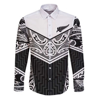 New Zealand Black Fern Custom Family Matching Off The Shoulder Long Sleeve Dress and Hawaiian Shirt Maori Tukutuku Black-white Motif LT9 Dad's Shirt - Long Sleeve White - Polynesian Pride