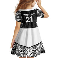 New Zealand Black Fern Custom Family Matching Off Shoulder Short Dress and Hawaiian Shirt Maori Tukutuku Black-white Motif LT9 - Polynesian Pride