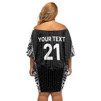 New Zealand Black Fern Custom Family Matching Off Shoulder Short Dress and Hawaiian Shirt Maori Tukutuku Black-white Motif LT9 - Polynesian Pride