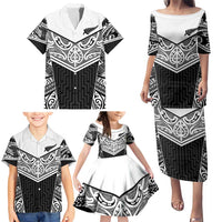 New Zealand Black Fern Custom Family Matching Puletasi and Hawaiian Shirt Maori Tukutuku Black-white Motif LT9 - Polynesian Pride