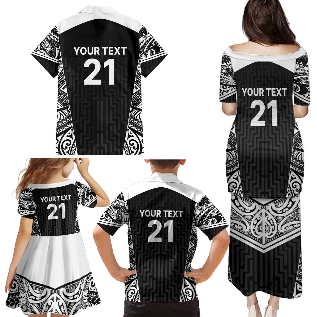 New Zealand Black Fern Custom Family Matching Puletasi and Hawaiian Shirt Maori Tukutuku Black-white Motif LT9 - Polynesian Pride