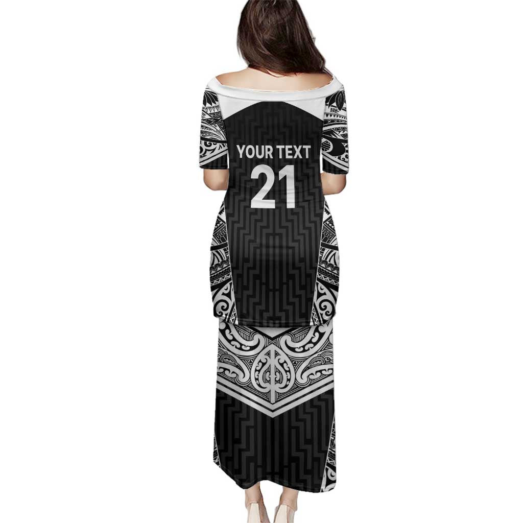 New Zealand Black Fern Custom Family Matching Puletasi and Hawaiian Shirt Maori Tukutuku Black-white Motif LT9 - Polynesian Pride