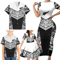 New Zealand Black Fern Custom Family Matching Short Sleeve Bodycon Dress and Hawaiian Shirt Maori Tukutuku Black-white Motif LT9 - Polynesian Pride
