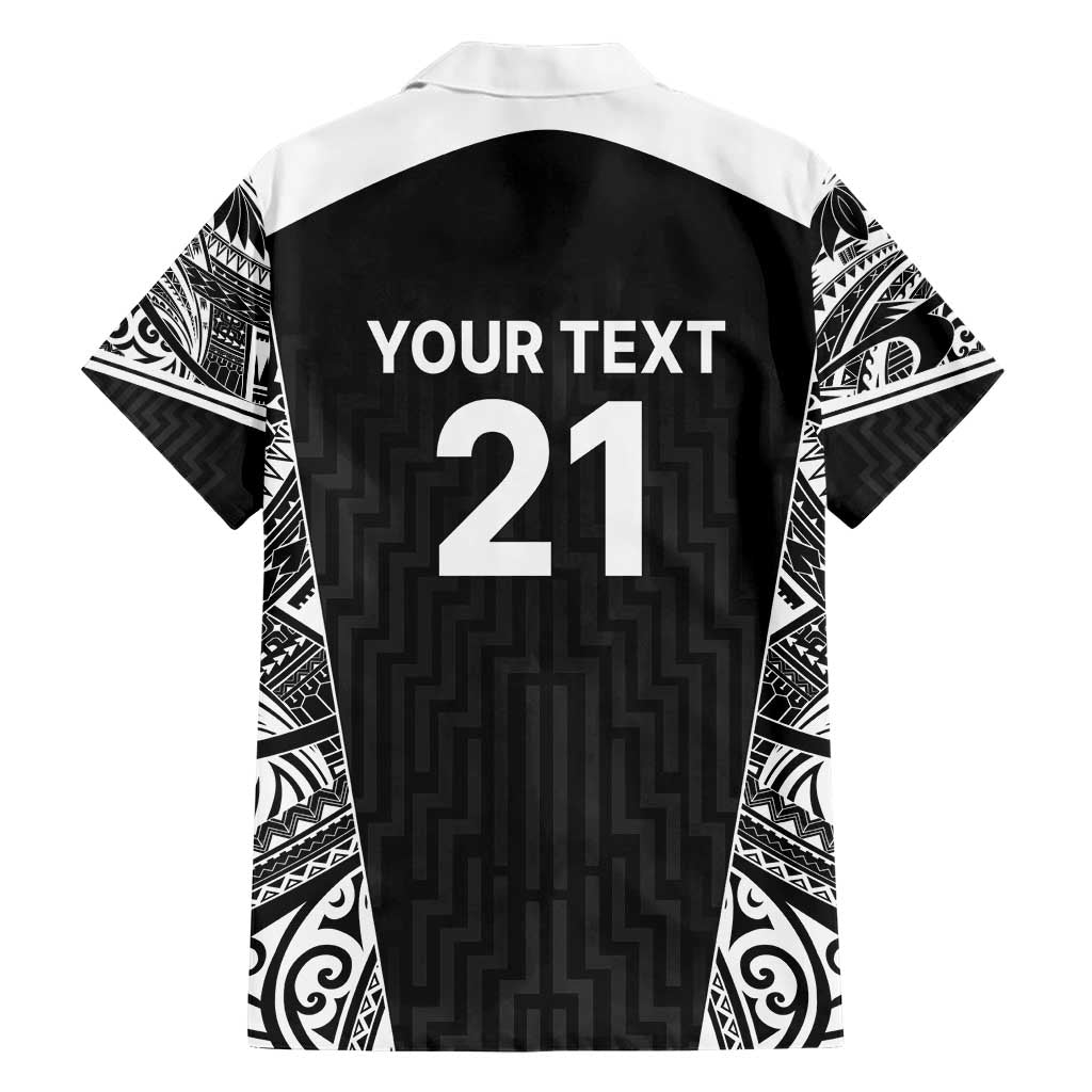 New Zealand Black Fern Custom Family Matching Short Sleeve Bodycon Dress and Hawaiian Shirt Maori Tukutuku Black-white Motif LT9 - Polynesian Pride