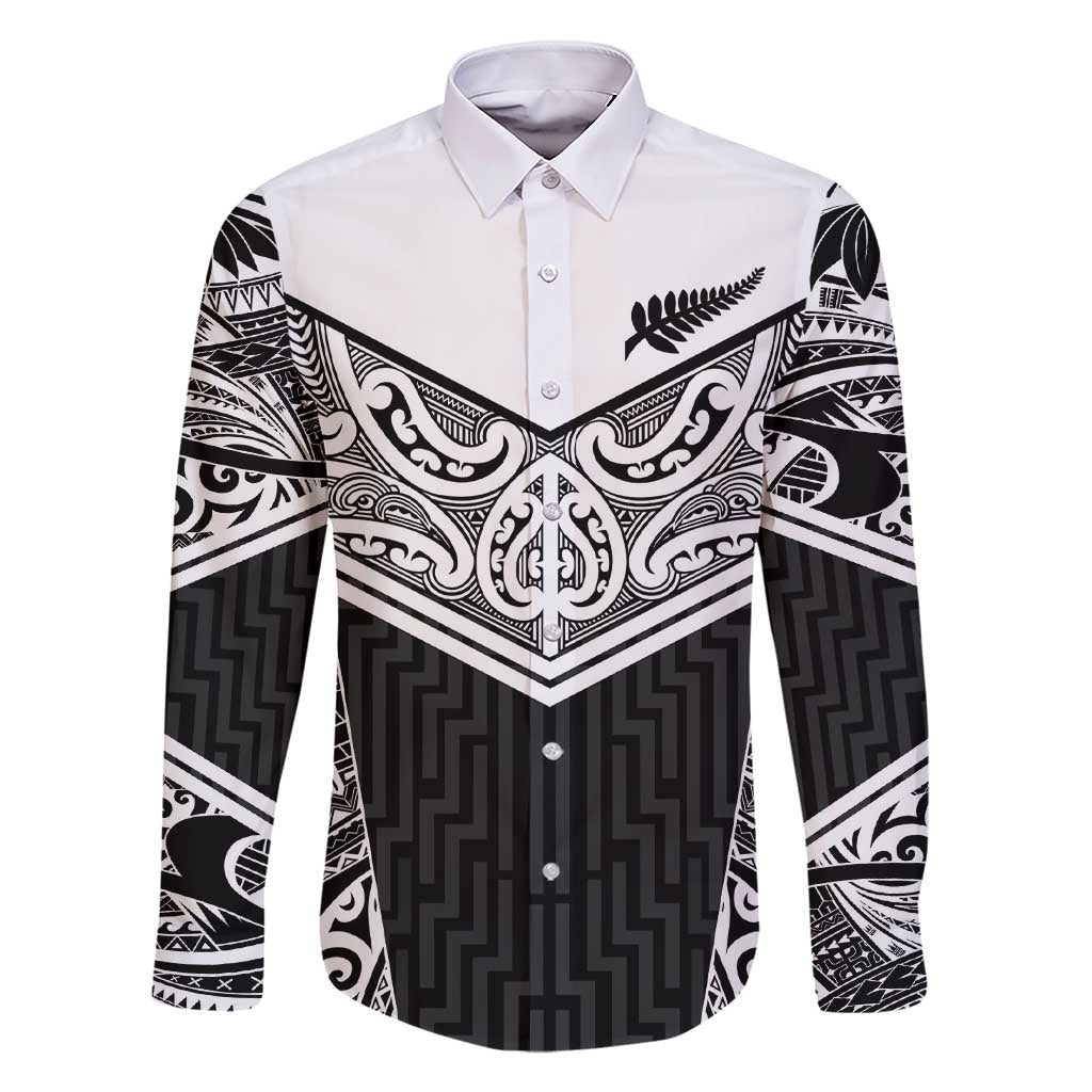 New Zealand Black Fern Custom Family Matching Short Sleeve Bodycon Dress and Hawaiian Shirt Maori Tukutuku Black-white Motif LT9 Dad's Shirt - Long Sleeve White - Polynesian Pride