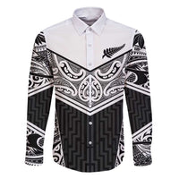 New Zealand Black Fern Custom Family Matching Short Sleeve Bodycon Dress and Hawaiian Shirt Maori Tukutuku Black-white Motif LT9 Dad's Shirt - Long Sleeve White - Polynesian Pride