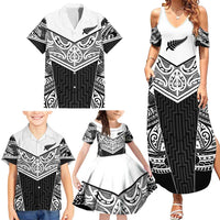 New Zealand Black Fern Custom Family Matching Summer Maxi Dress and Hawaiian Shirt Maori Tukutuku Black-white Motif LT9 - Polynesian Pride