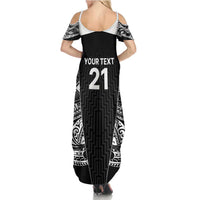 New Zealand Black Fern Custom Family Matching Summer Maxi Dress and Hawaiian Shirt Maori Tukutuku Black-white Motif LT9 - Polynesian Pride