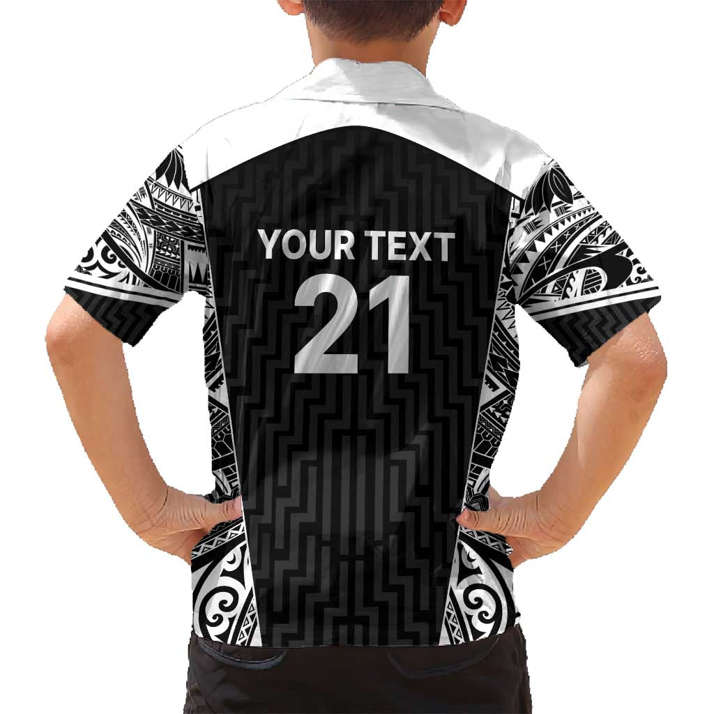 New Zealand Black Fern Custom Family Matching Tank Maxi Dress and Hawaiian Shirt Maori Tukutuku Black-white Motif LT9 - Polynesian Pride