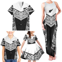 New Zealand Black Fern Custom Family Matching Tank Maxi Dress and Hawaiian Shirt Maori Tukutuku Black-white Motif LT9 - Polynesian Pride