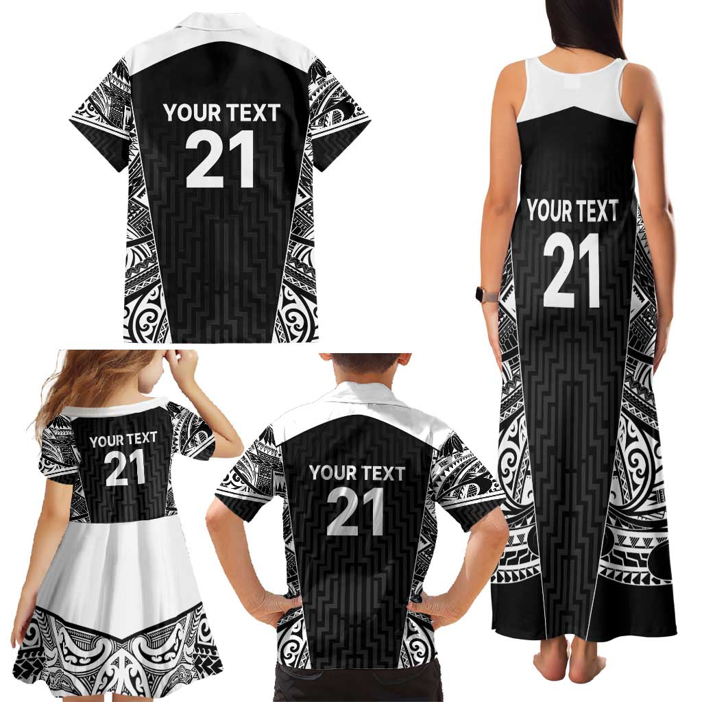 New Zealand Black Fern Custom Family Matching Tank Maxi Dress and Hawaiian Shirt Maori Tukutuku Black-white Motif LT9 - Polynesian Pride