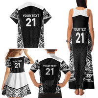 New Zealand Black Fern Custom Family Matching Tank Maxi Dress and Hawaiian Shirt Maori Tukutuku Black-white Motif LT9 - Polynesian Pride