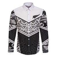 New Zealand Black Fern Custom Family Matching Tank Maxi Dress and Hawaiian Shirt Maori Tukutuku Black-white Motif LT9 Dad's Shirt - Long Sleeve White - Polynesian Pride