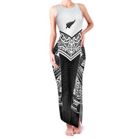 New Zealand Black Fern Custom Family Matching Tank Maxi Dress and Hawaiian Shirt Maori Tukutuku Black-white Motif LT9 Mom's Dress White - Polynesian Pride