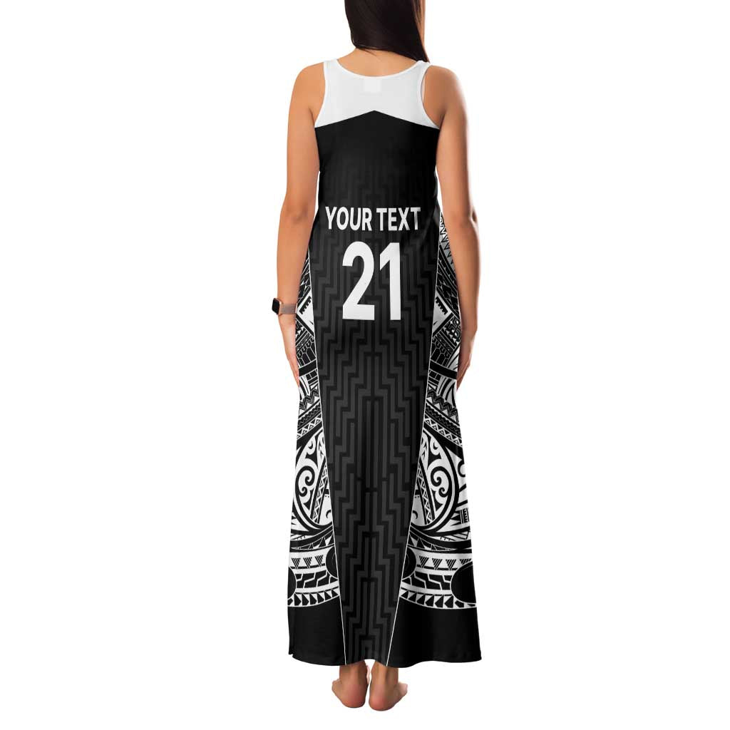 New Zealand Black Fern Custom Family Matching Tank Maxi Dress and Hawaiian Shirt Maori Tukutuku Black-white Motif LT9 - Polynesian Pride