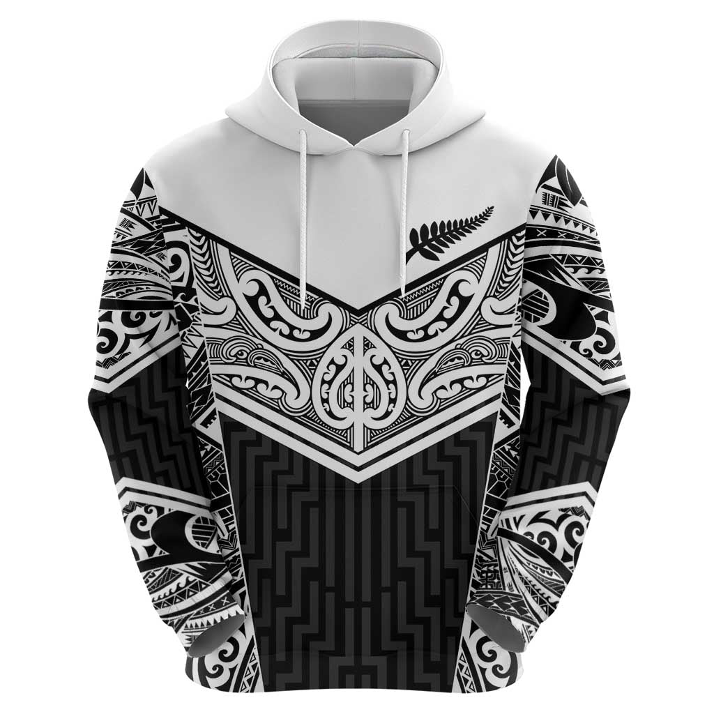 New Zealand Black Fern Custom Hoodie Maori Tukutuku Black-white Motif LT9 - Polynesian Pride