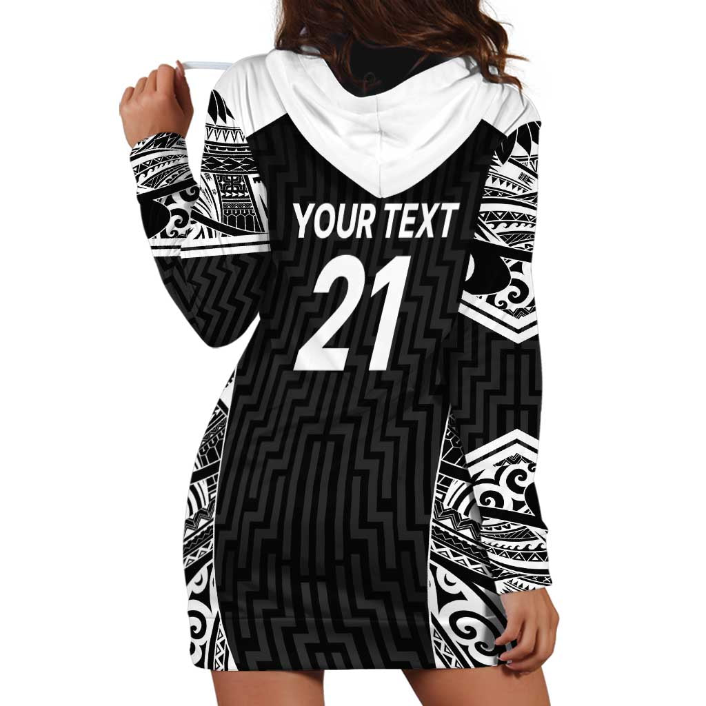 New Zealand Black Fern Custom Hoodie Dress Maori Tukutuku Black-white Motif LT9 - Polynesian Pride