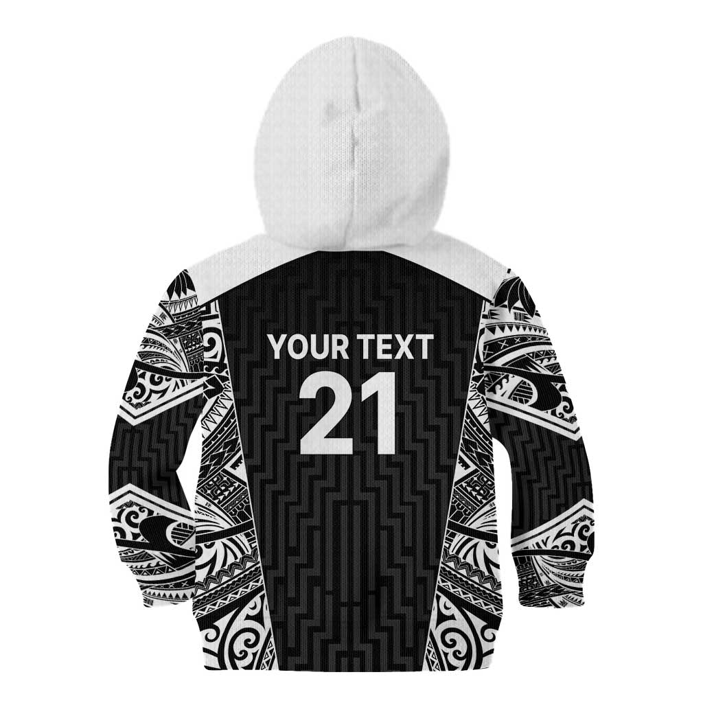 New Zealand Black Fern Custom Kid Hoodie Maori Tukutuku Black-white Motif LT9 - Polynesian Pride