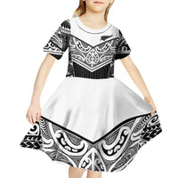 New Zealand Black Fern Custom Kid Short Sleeve Dress Maori Tukutuku Black-white Motif LT9 - Polynesian Pride