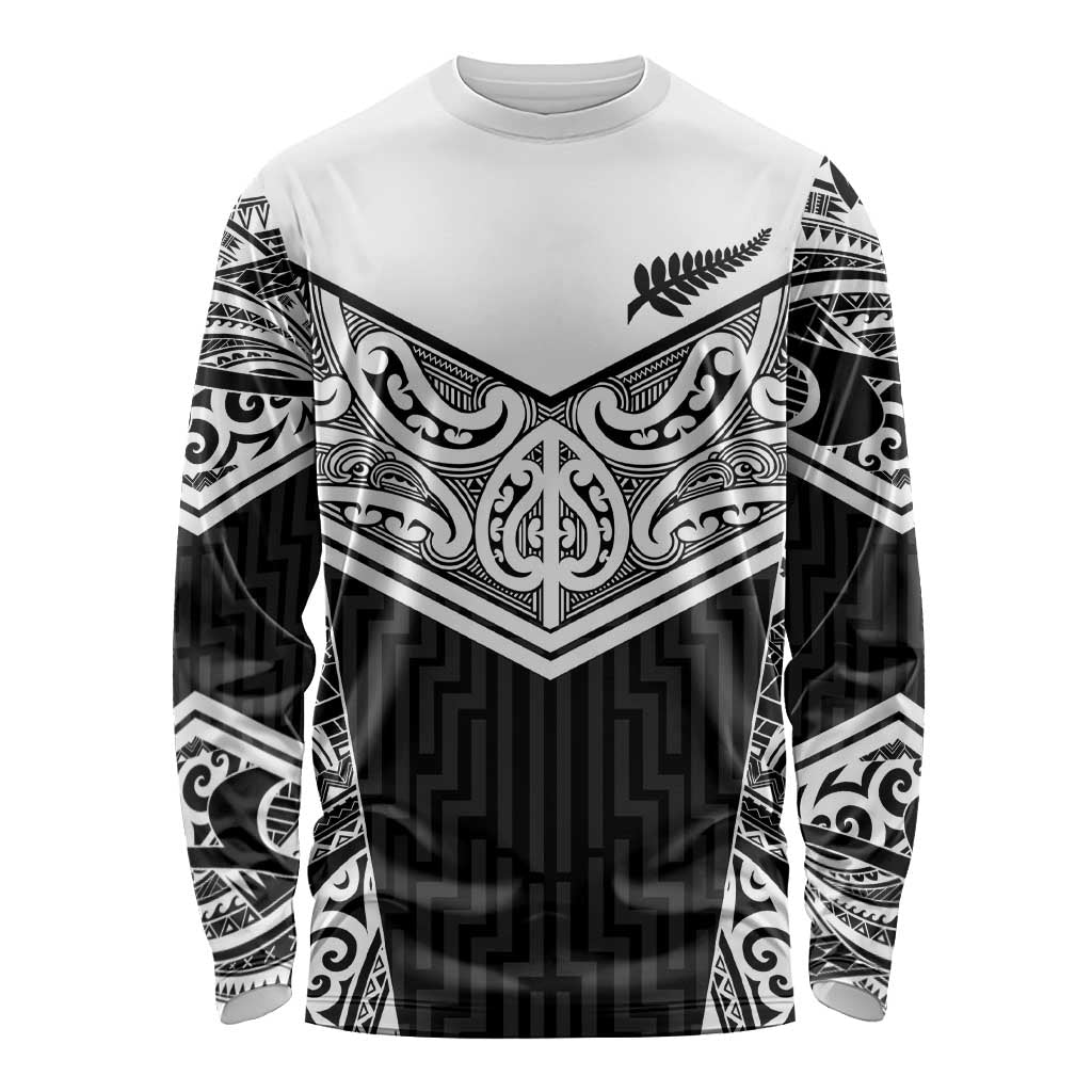 New Zealand Black Fern Custom Long Sleeve Shirt Maori Tukutuku Black-white Motif LT9 Unisex White - Polynesian Pride