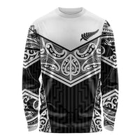 New Zealand Black Fern Custom Long Sleeve Shirt Maori Tukutuku Black-white Motif LT9 Unisex White - Polynesian Pride