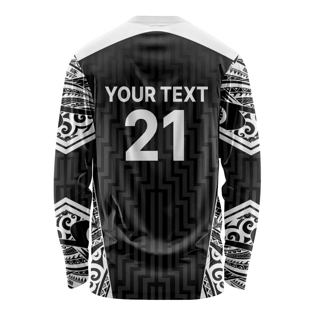 New Zealand Black Fern Custom Long Sleeve Shirt Maori Tukutuku Black-white Motif LT9 - Polynesian Pride