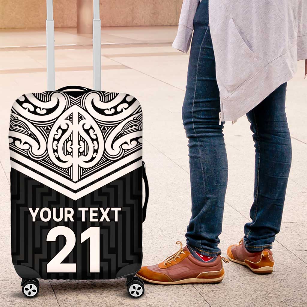 New Zealand Black Fern Custom Luggage Cover Maori Tukutuku Black-white Motif LT9 White - Polynesian Pride