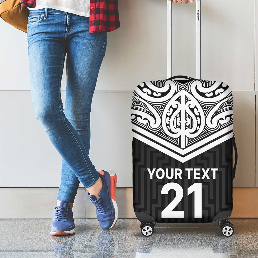 New Zealand Black Fern Custom Luggage Cover Maori Tukutuku Black-white Motif LT9 - Polynesian Pride