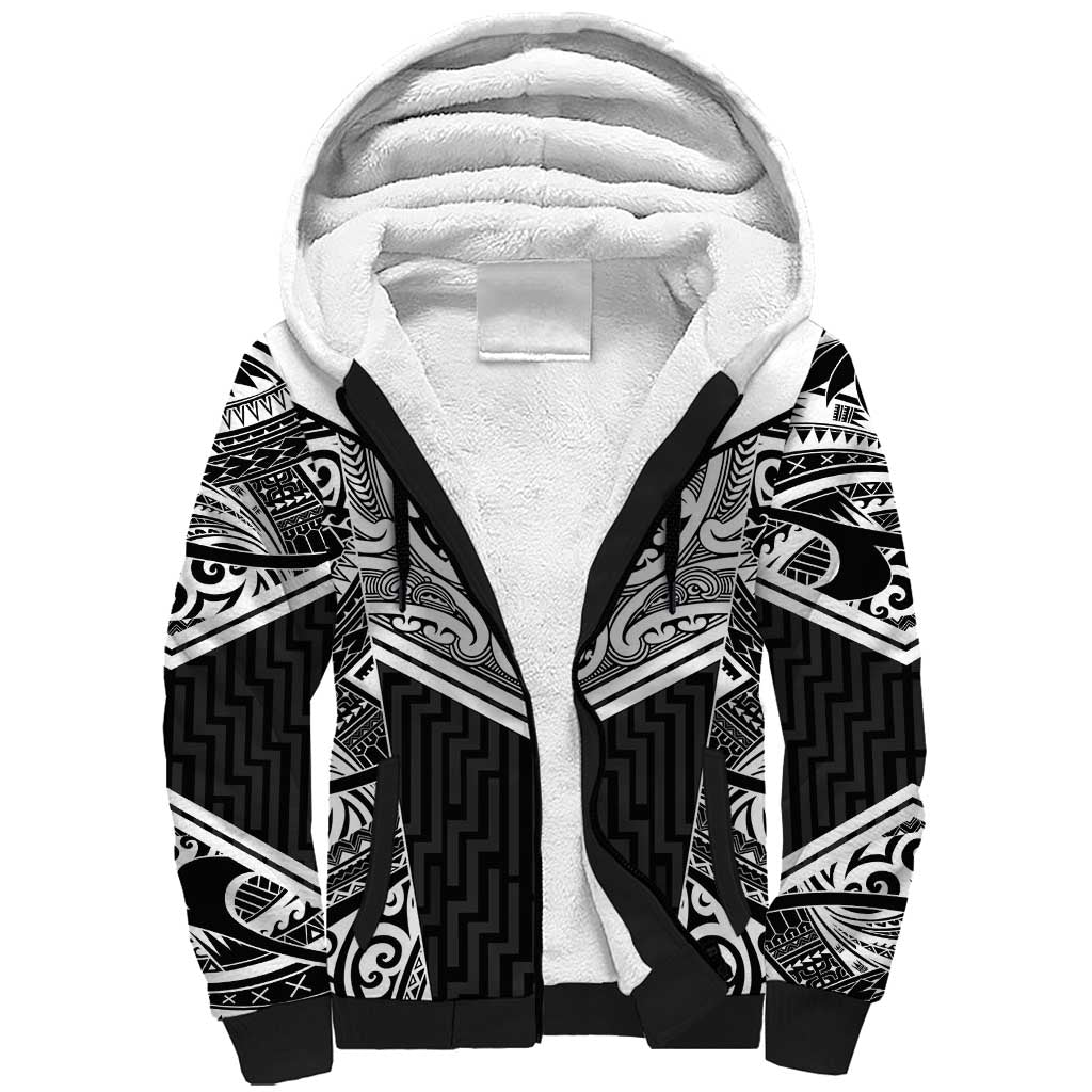 New Zealand Black Fern Custom Sherpa Hoodie Maori Tukutuku Black-white Motif