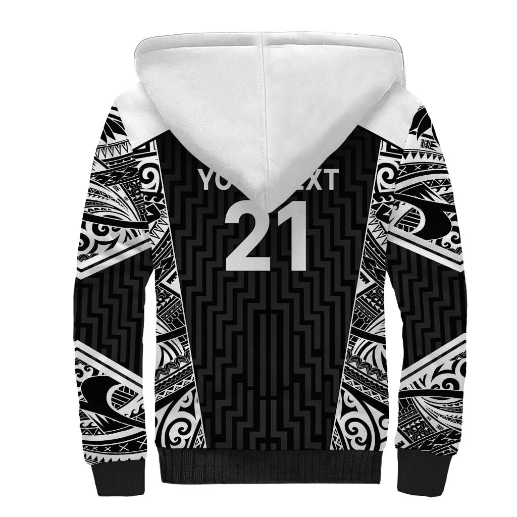 New Zealand Black Fern Custom Sherpa Hoodie Maori Tukutuku Black-white Motif LT9 - Polynesian Pride