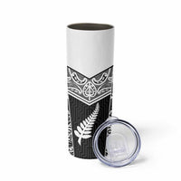 New Zealand Black Fern Custom Skinny Tumbler Maori Tukutuku Black-white Motif LT9 - Polynesian Pride