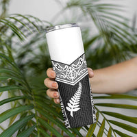New Zealand Black Fern Custom Skinny Tumbler Maori Tukutuku Black-white Motif LT9 - Polynesian Pride