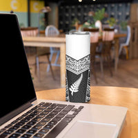 New Zealand Black Fern Custom Skinny Tumbler Maori Tukutuku Black-white Motif LT9 - Polynesian Pride