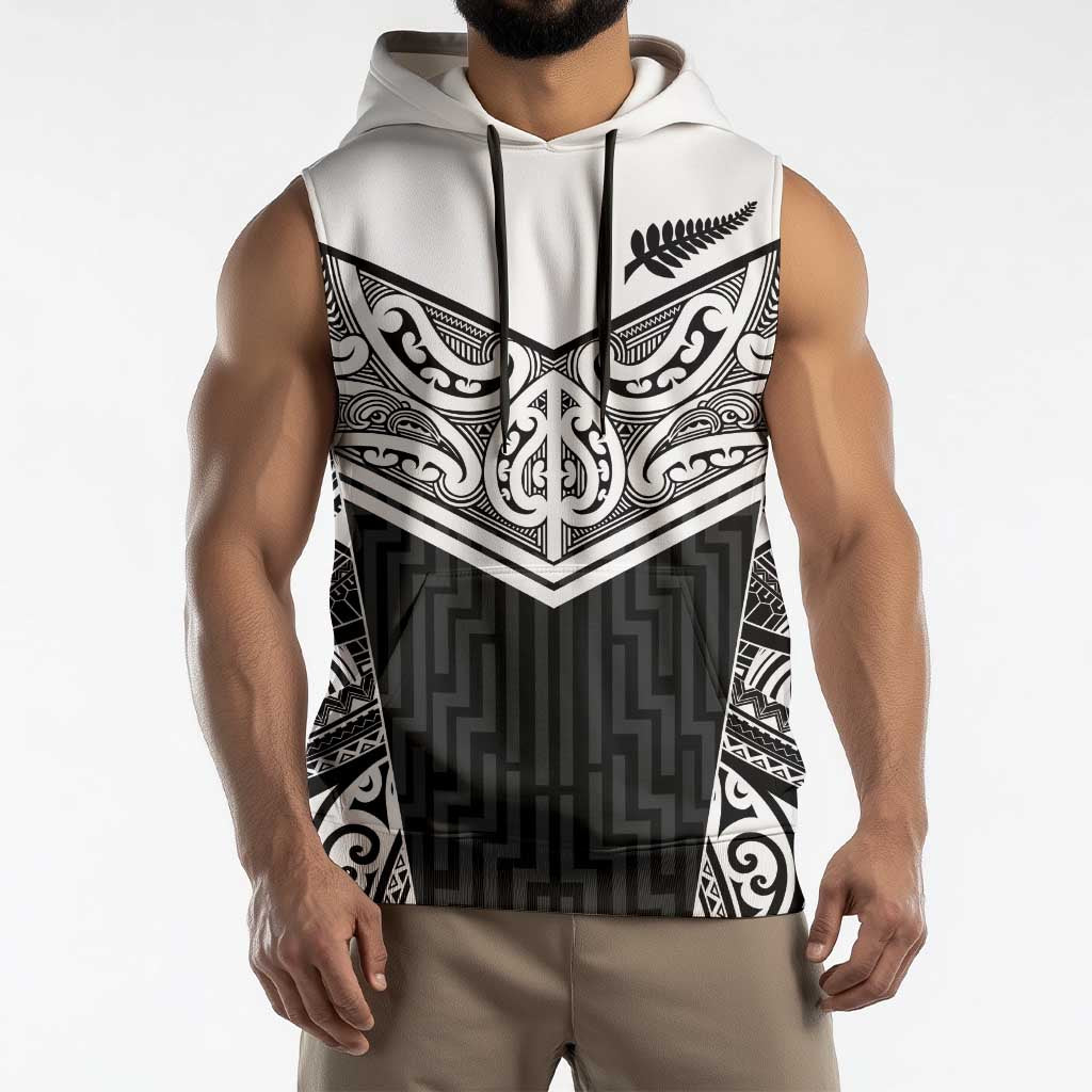 New Zealand Black Fern Custom Sleeveless Hoodie Maori Tukutuku Black-white Motif LT9 - Polynesian Pride