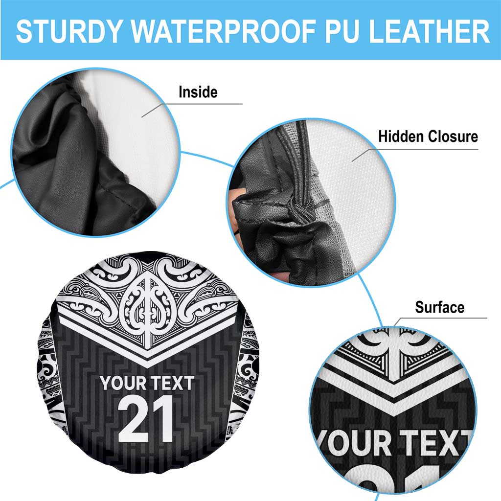 New Zealand Black Fern Custom Spare Tire Cover Maori Tukutuku Black-white Motif LT9 - Polynesian Pride