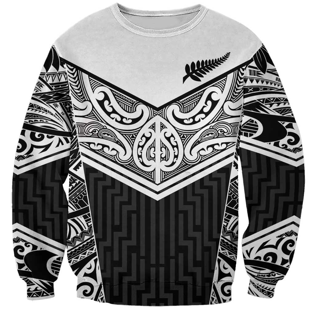 New Zealand Black Fern Custom Sweatshirt Maori Tukutuku Black-white Motif LT9 Unisex White - Polynesian Pride