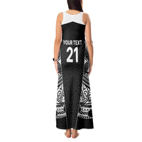 New Zealand Black Fern Custom Tank Maxi Dress Maori Tukutuku Black-white Motif LT9 - Polynesian Pride