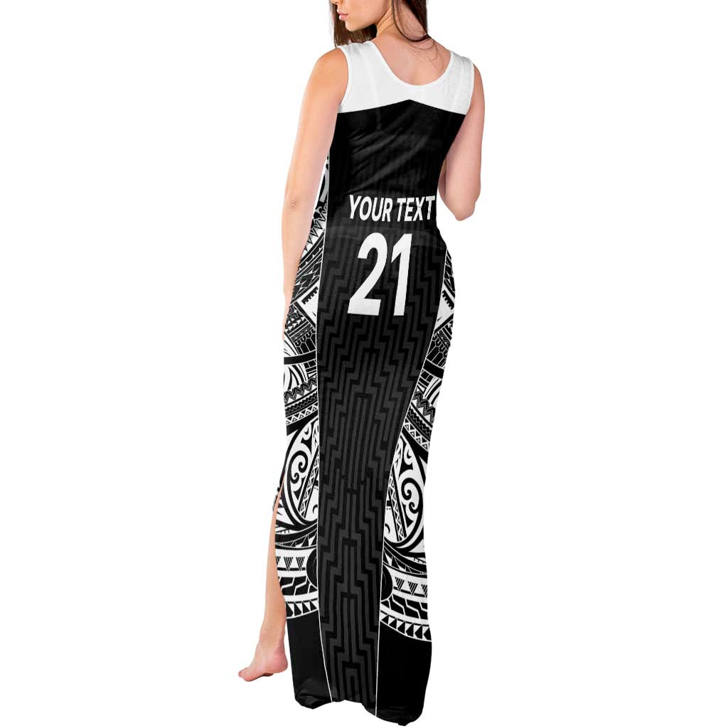 New Zealand Black Fern Custom Tank Maxi Dress Maori Tukutuku Black-white Motif LT9 - Polynesian Pride