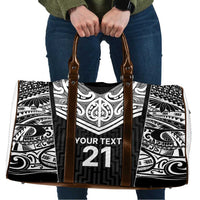 New Zealand Black Fern Custom Travel Bag Maori Tukutuku Black-white Motif - Polynesian Pride