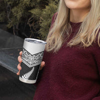 New Zealand Black Fern Custom Tumbler Cup Maori Tukutuku Black-white Motif LT9 - Polynesian Pride
