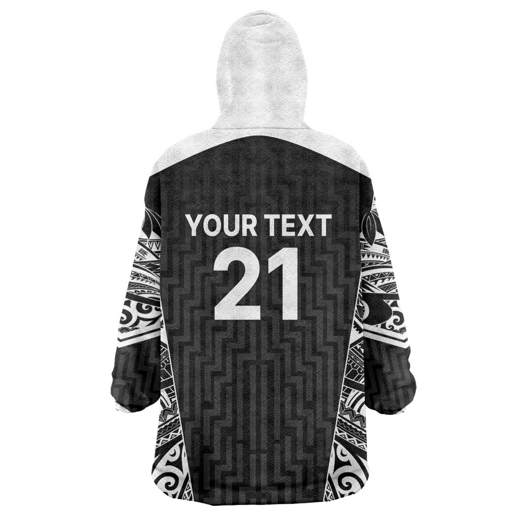 New Zealand Black Fern Custom Wearable Blanket Hoodie Maori Tukutuku Black-white Motif LT9 - Polynesian Pride