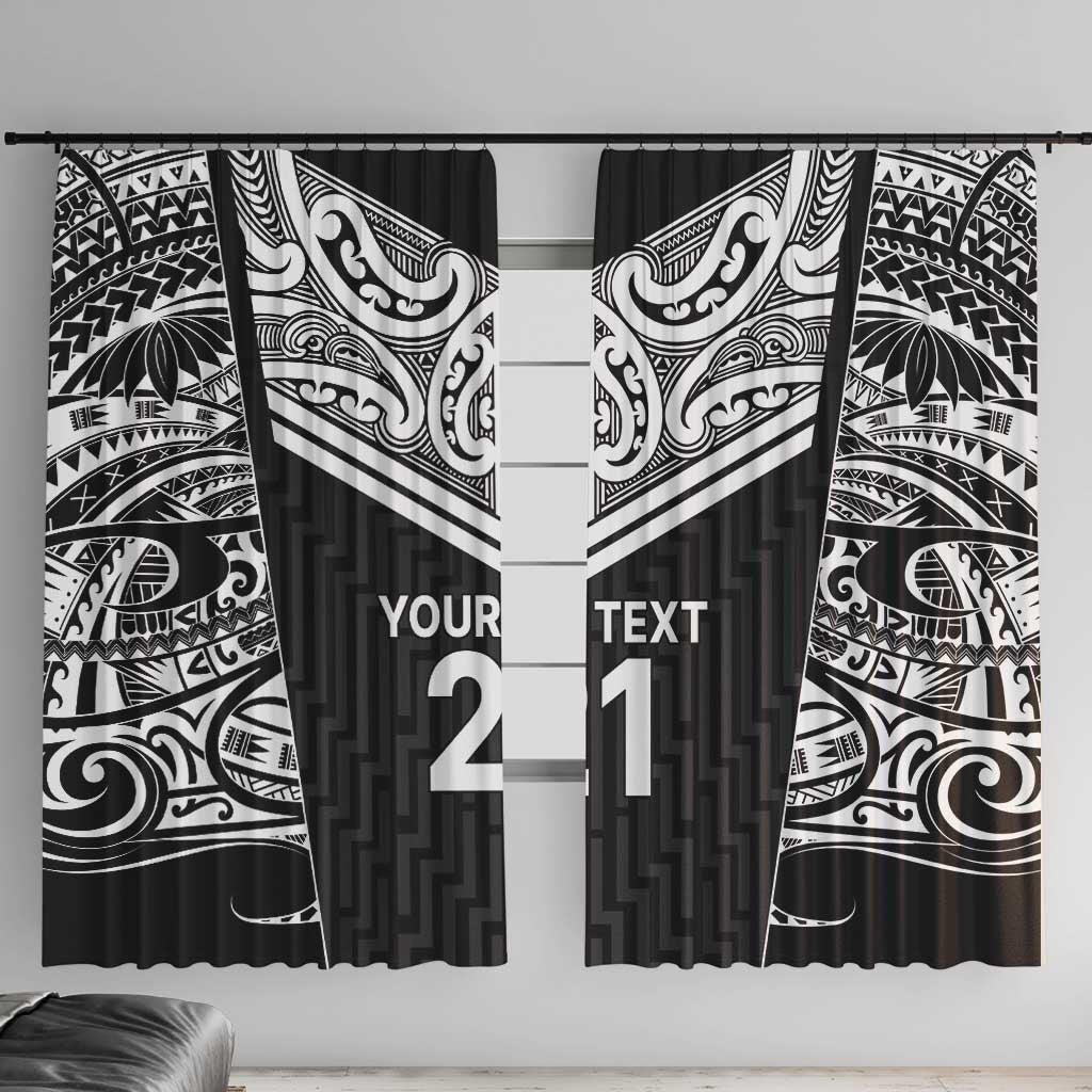 New Zealand Black Fern Custom Window Curtain Maori Tukutuku Black-white Motif LT9 With Hooks White - Polynesian Pride